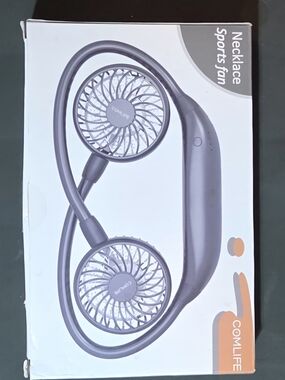 Blue Hands-Free Necklace Sports Fan - Portable Dual Fan